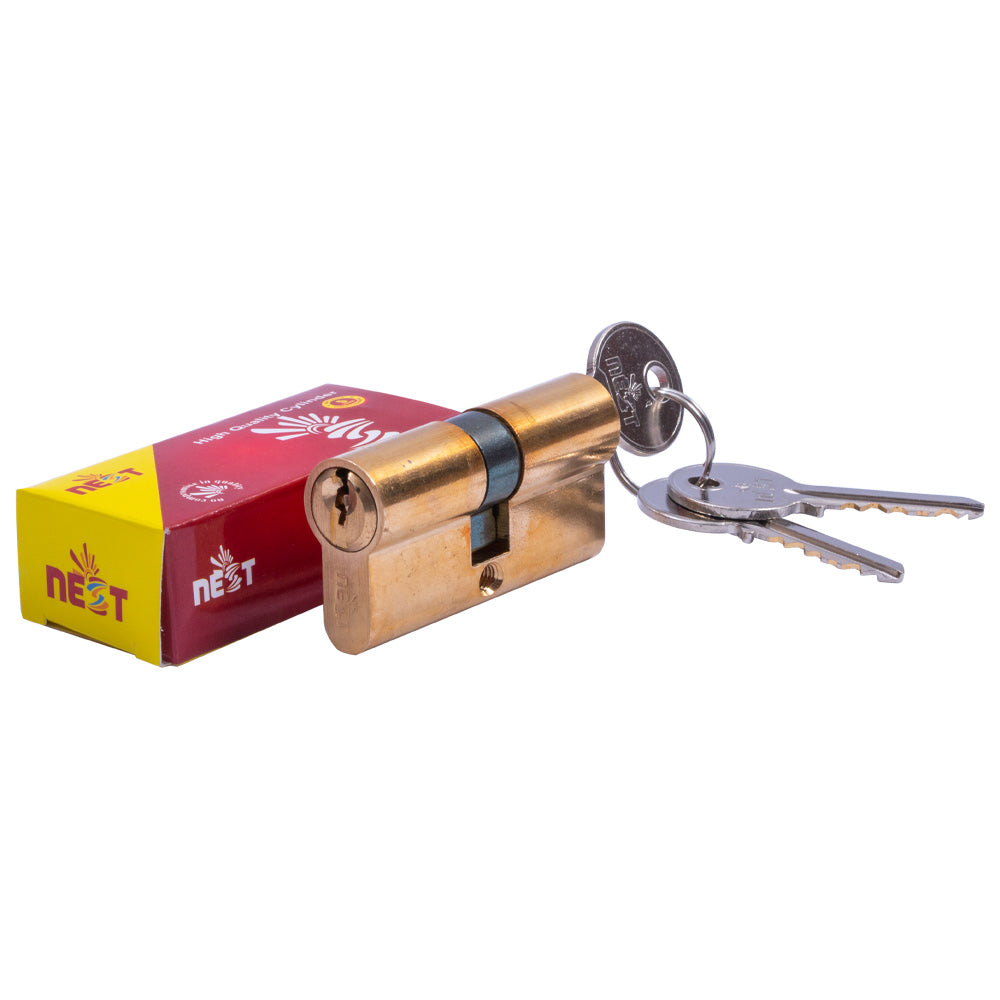 Nest Premium Brass Cylinder Door Lock with   Keys - Stylish Packaging, Durable Security, Brass Finish