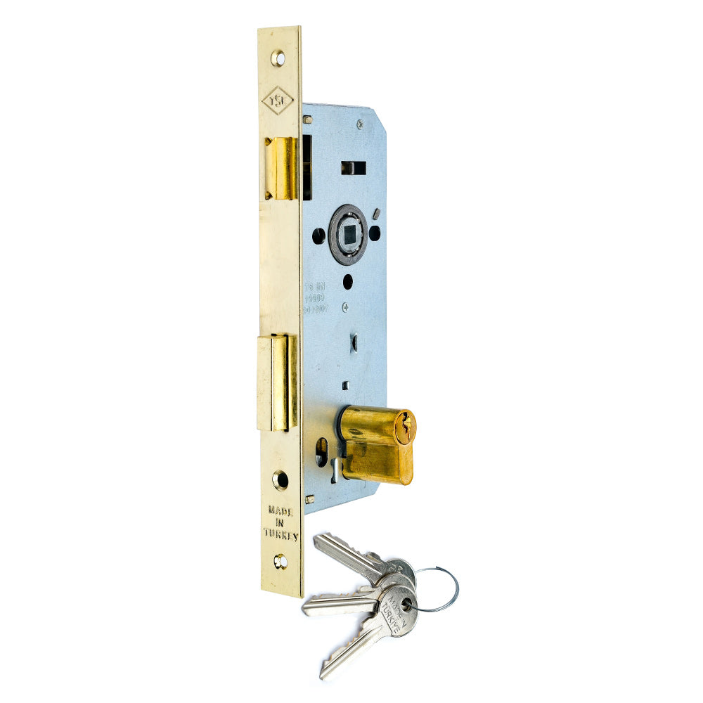 Brushed Metal Door Lock Mechanism with Brass Components and Matching Keys – Multi-Part Cylinder Design, Includes Metal Plates & Pins – Sleek and Durable for Home Security