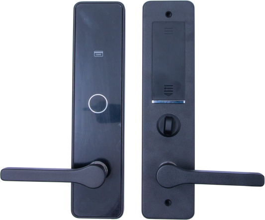 Modern Matte Black Digital Door Handles – Touchscreen, Keypad Input & Lever Design – Sleek Rectangular Smart Lock Pair