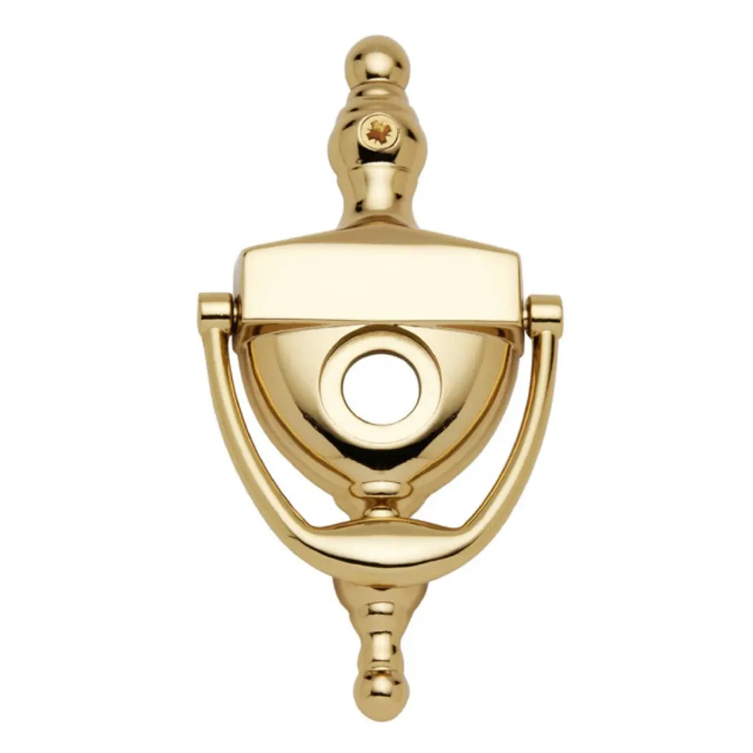 Classic Polished Gold Color Door Knocker with Decorative Finial and Arched Design – Reflective Golden Finish