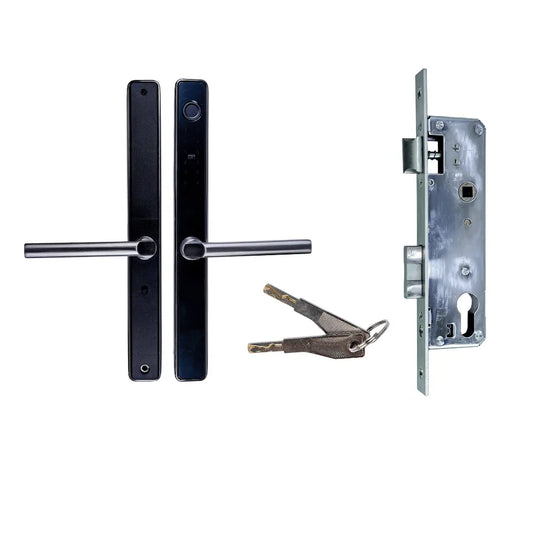 Modern Smart Door Handles with Touch Interface and Traditional Multi-Point Locking Mechanism – Premium Door Hardware Set for Enhanced Security